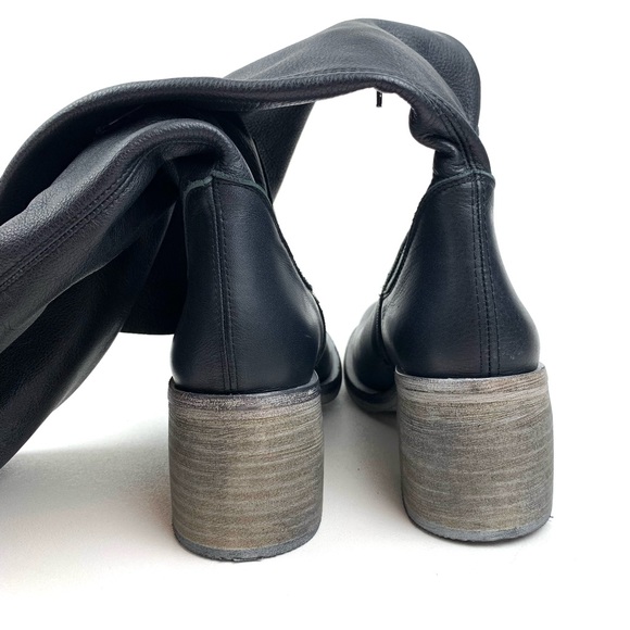 Free People Essential Tall Boots Slouch Black Leather Block Heel Size 39.5 - Picture 6 of 9